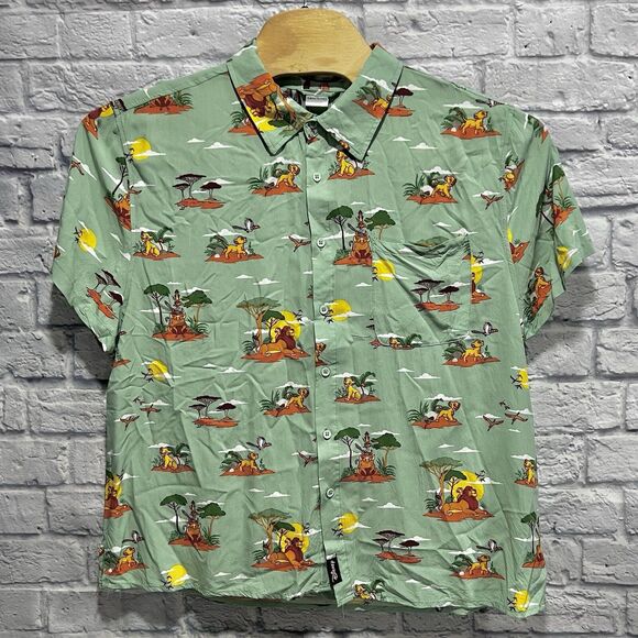 Lion King Mufasa Simba Timon Flowers Tropical Hawaiian Print Shirt Size 2XL XXL - Picture 2 of 7